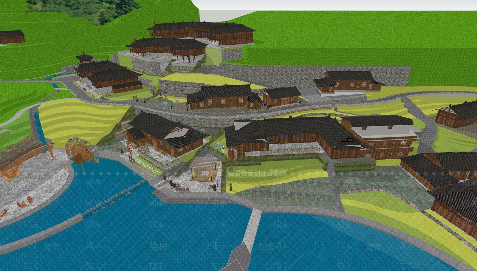新中式乡村公园SU模型下载【ID:1166182300】