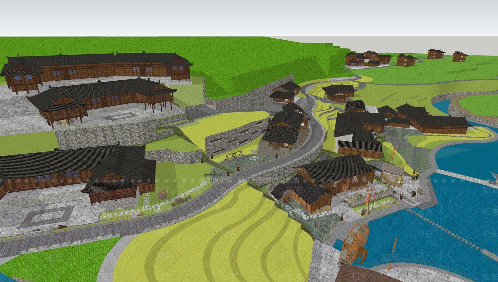 新中式乡村公园SU模型下载【ID:1166182300】