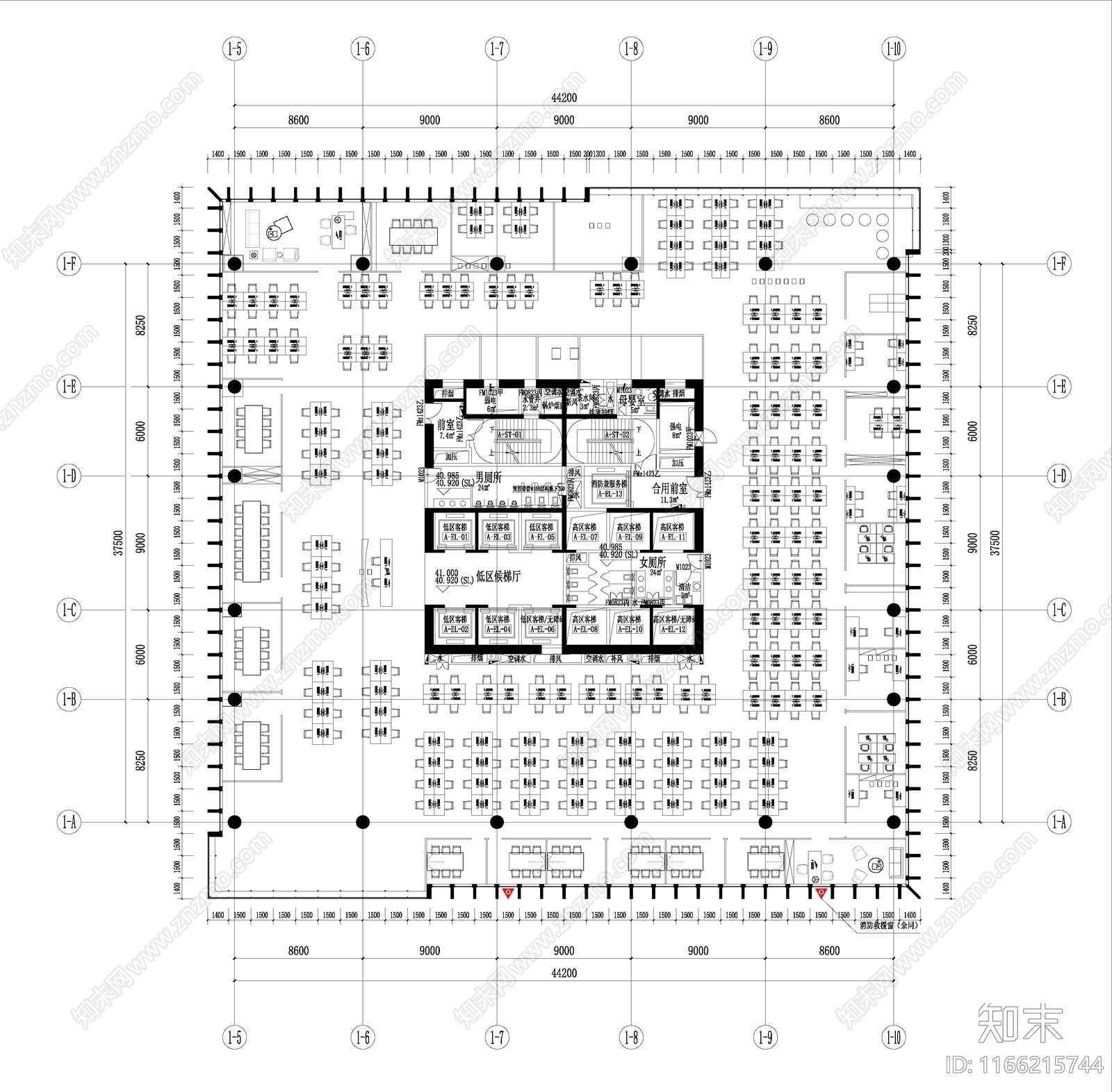 现代办公楼建筑施工图下载【ID:1166215744】