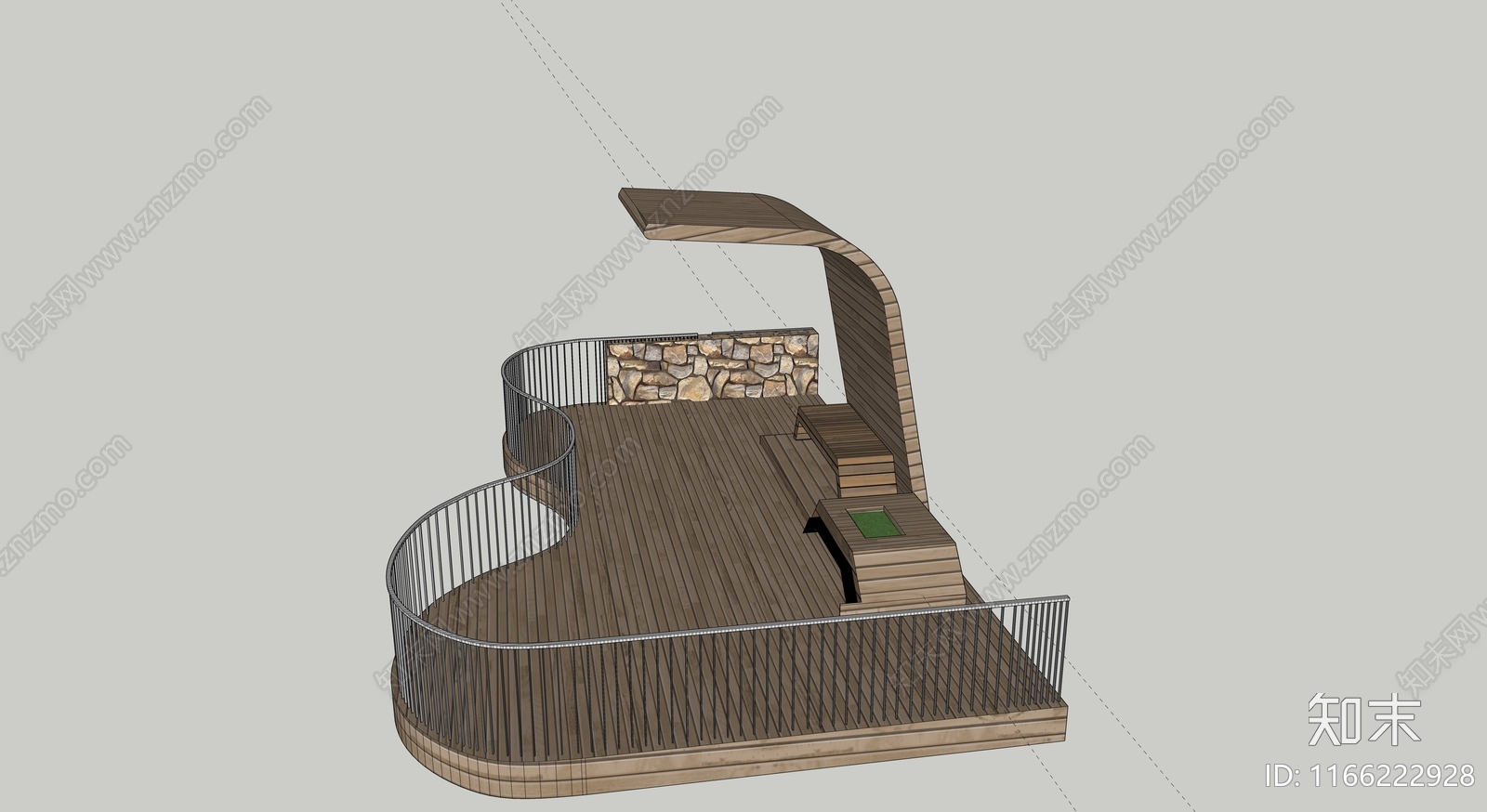 新中式日式观景台SU模型下载【ID:1166222928】