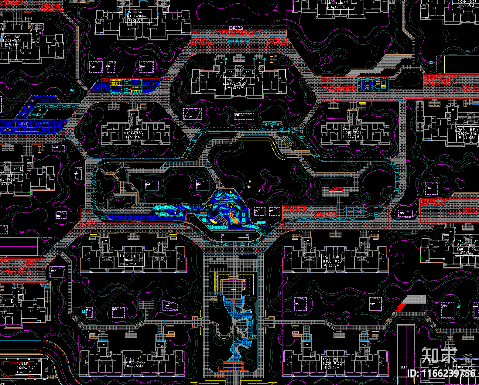 现代小区景观施工图下载【ID:1166239756】