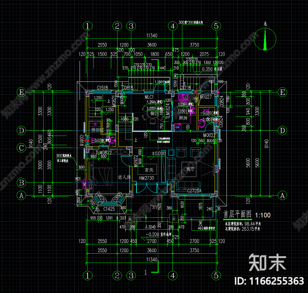 欧式简欧别墅建筑cad施工图下载【ID:1166255363】