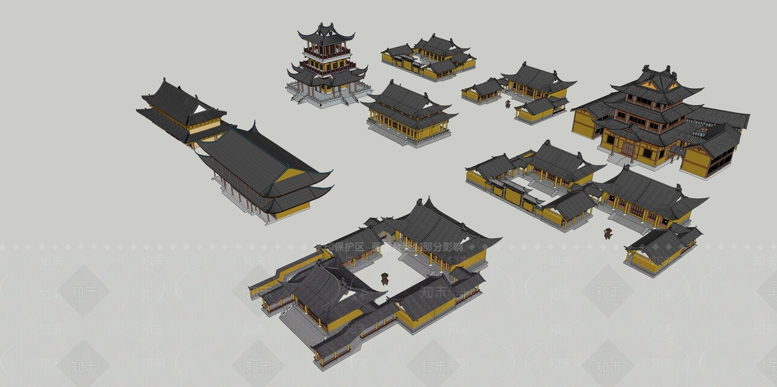 新中式中式古建筑SU模型下载【ID:1166257625】
