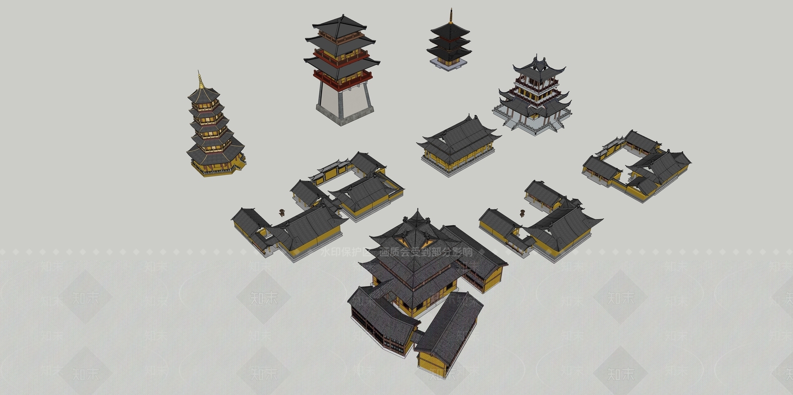 新中式中式古建筑SU模型下载【ID:1166261306】