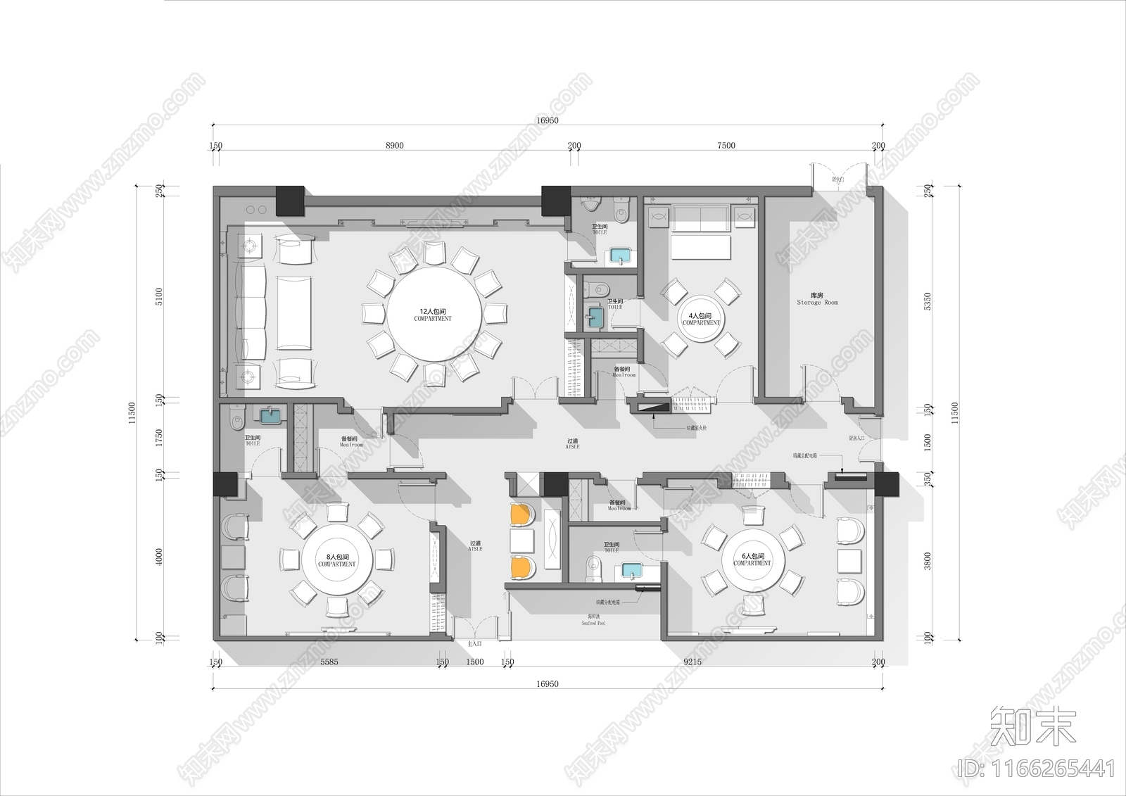 新中式中餐厅cad施工图下载【ID:1166265441】