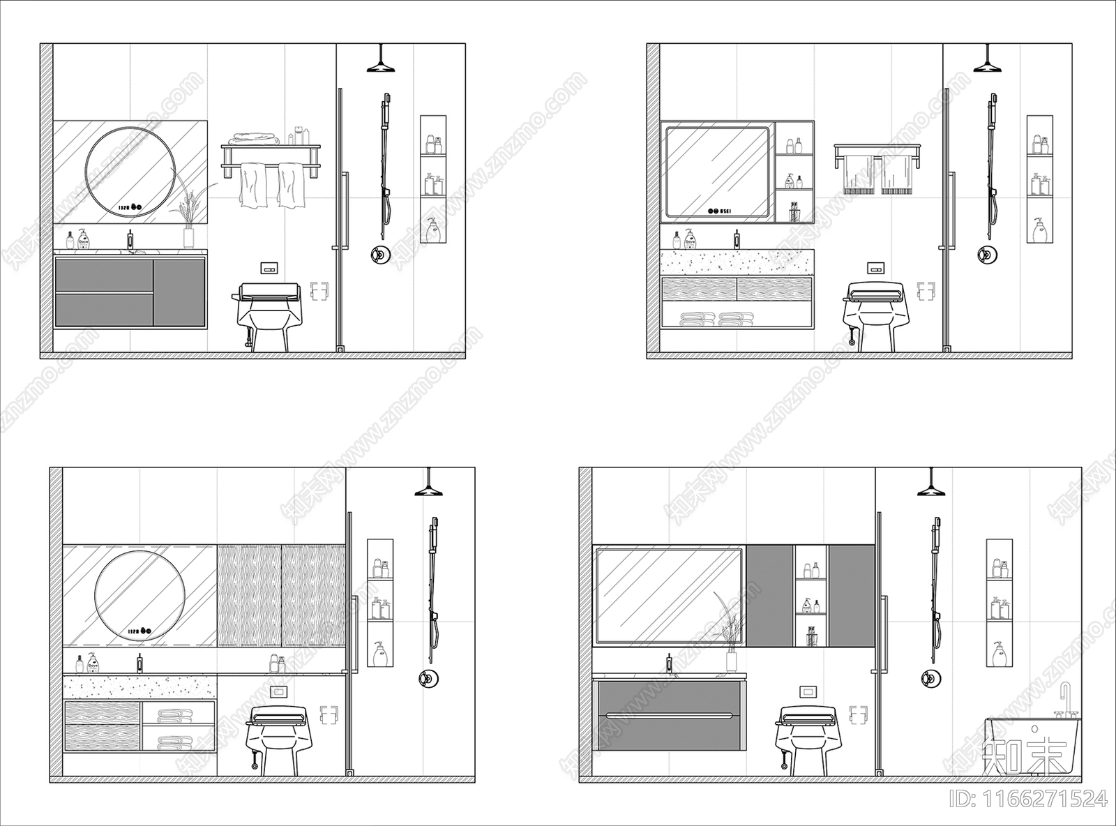 现代奶油卫生间施工图下载【ID:1166271524】