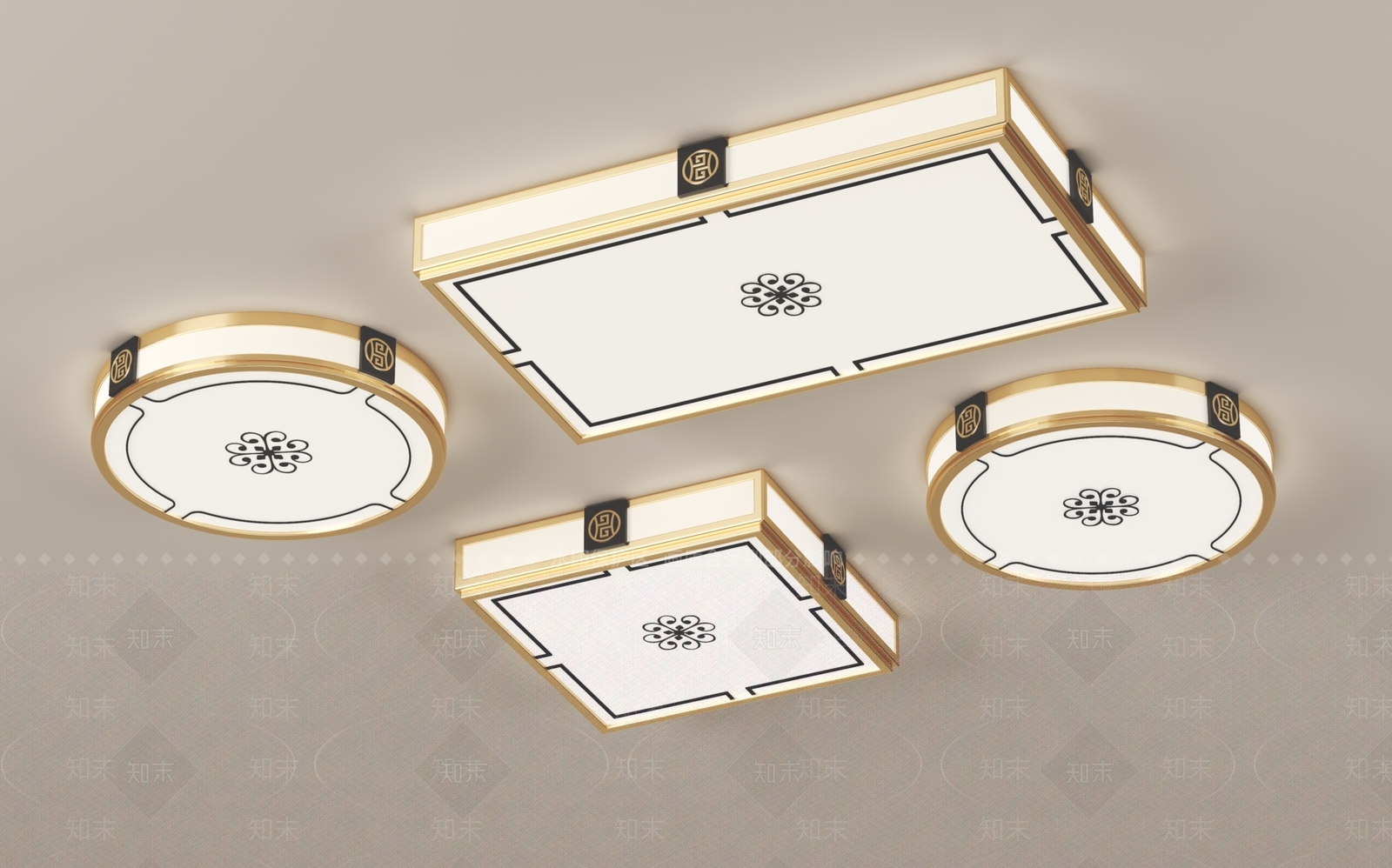 新中式中式吸顶灯3D模型下载【ID:1166287875】