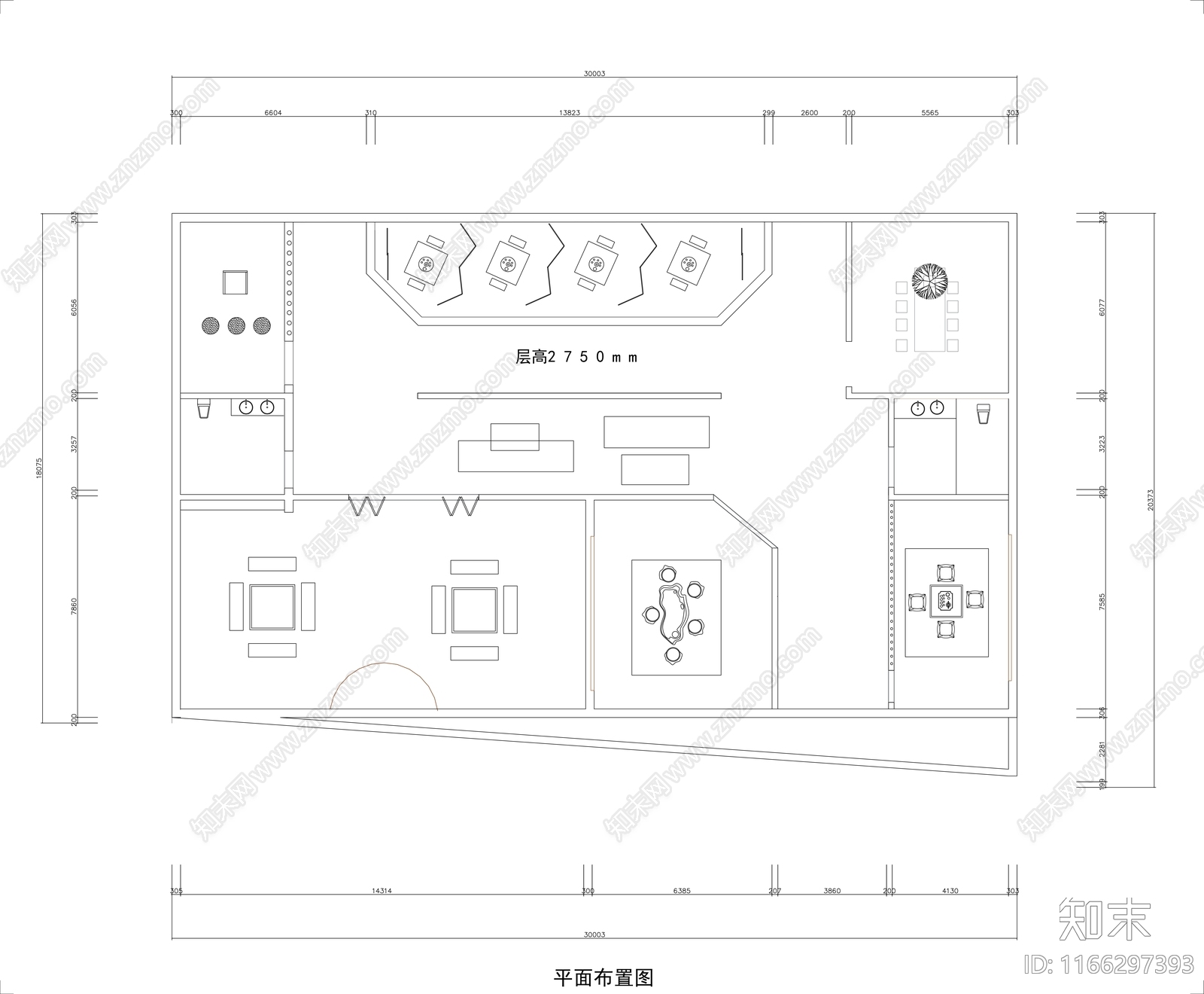 新中式其他餐饮空间cad施工图下载【ID:1166297393】