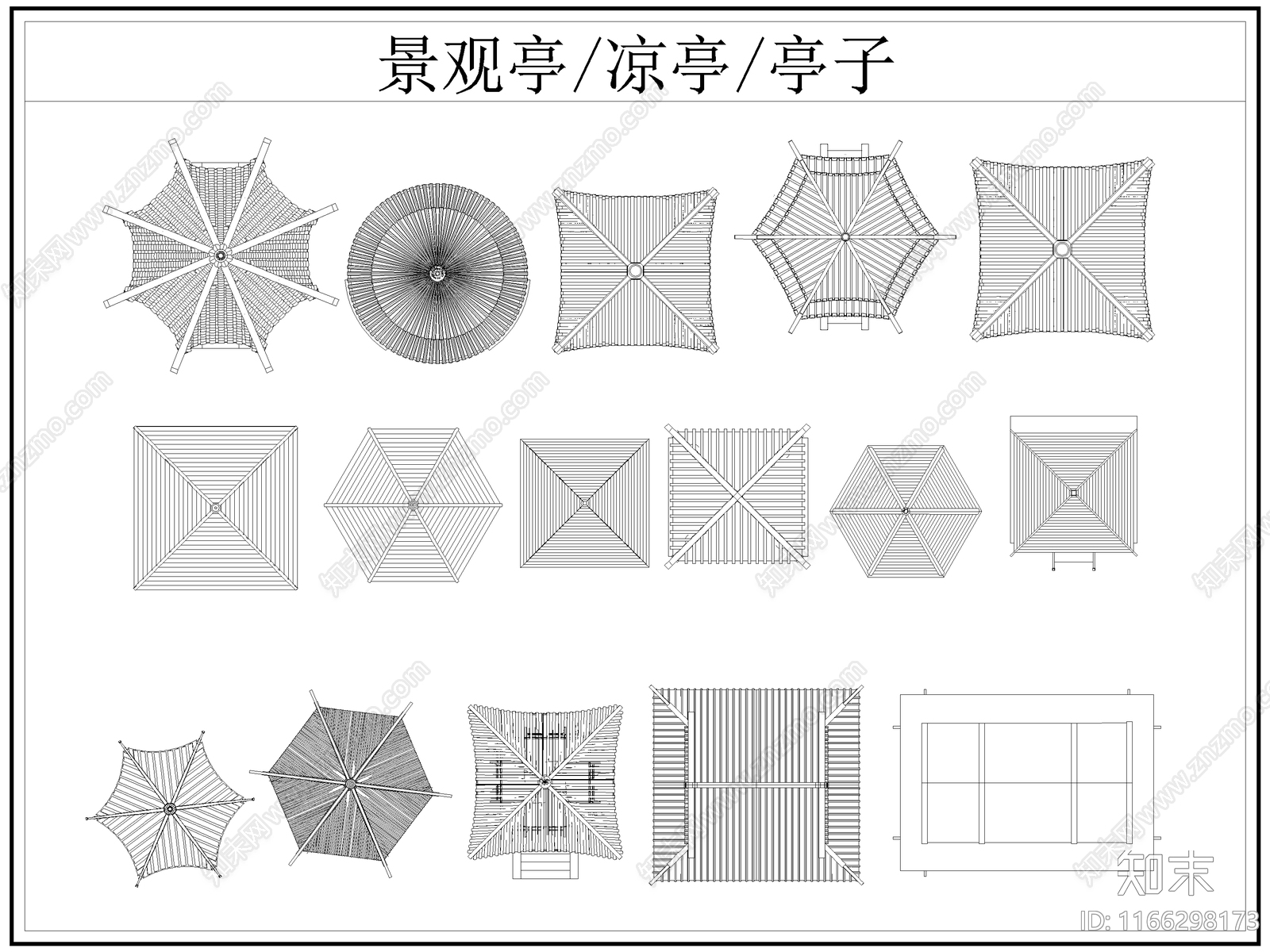 最新中式景观亭古建亭仿古亭子凉亭CAD图库施工图下载【ID:1166298173】