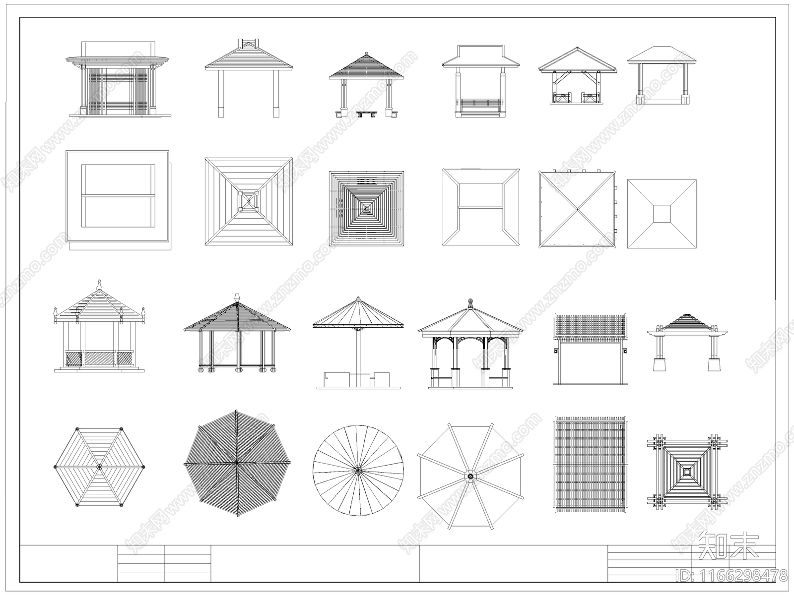 最新中式景观亭古建亭仿古亭子凉亭CAD图库施工图下载【ID:1166298478】