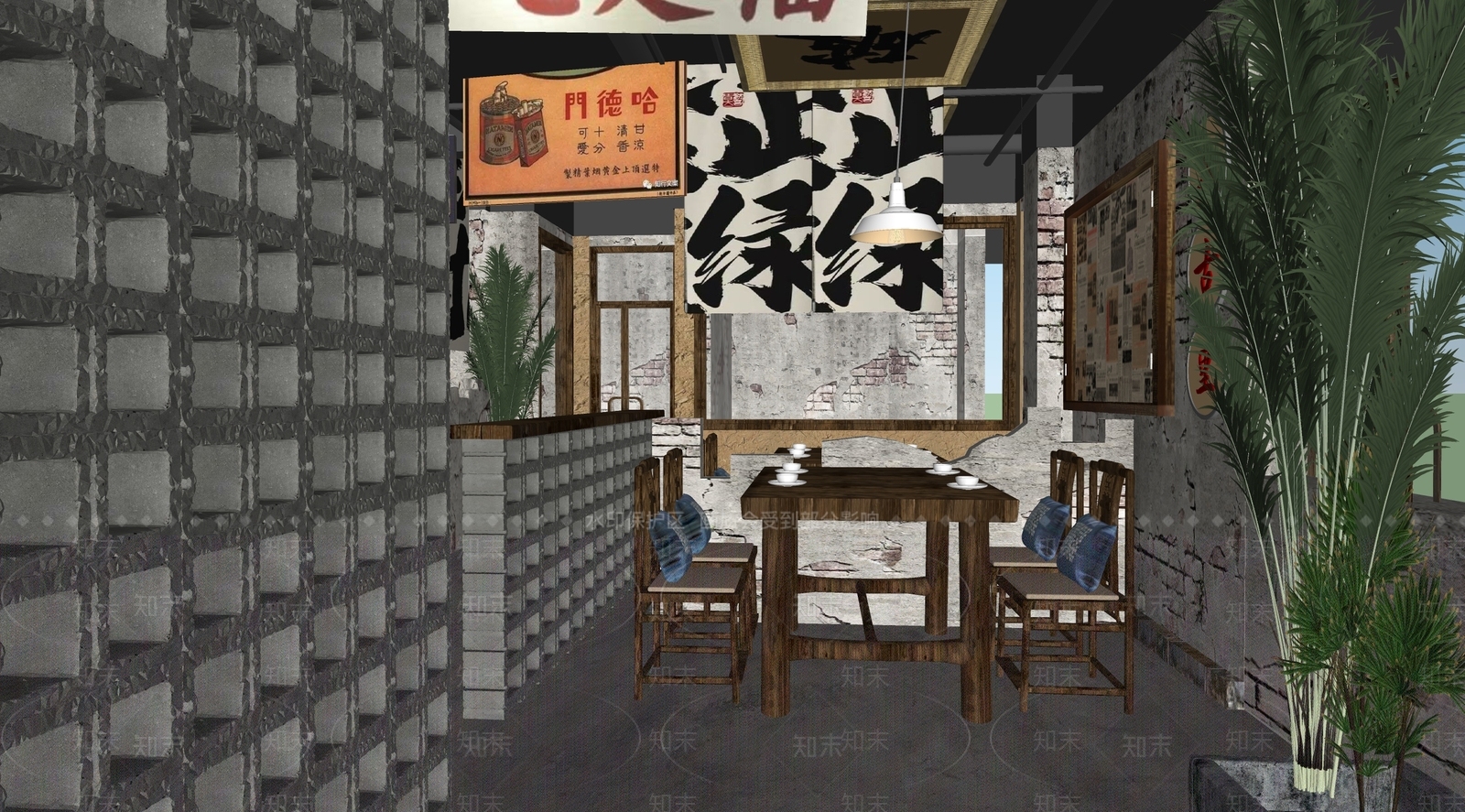 复古工业火锅店SU模型下载【ID:1166302419】
