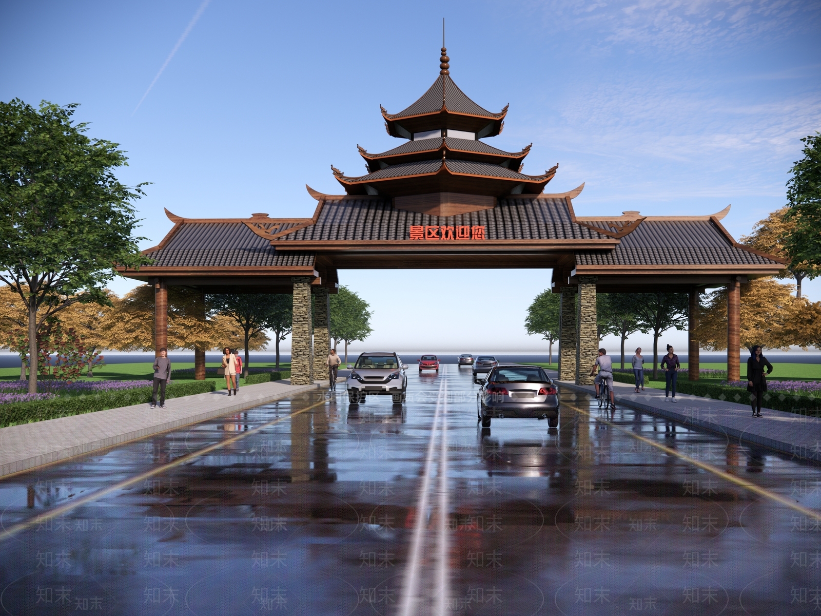 中式入口大门SU模型下载【ID:1166302625】
