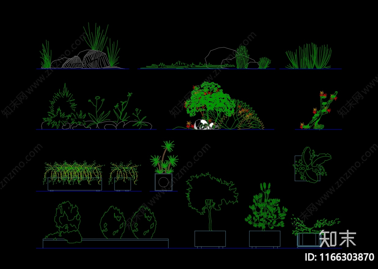 现代综合植物图库施工图下载【ID:1166303870】