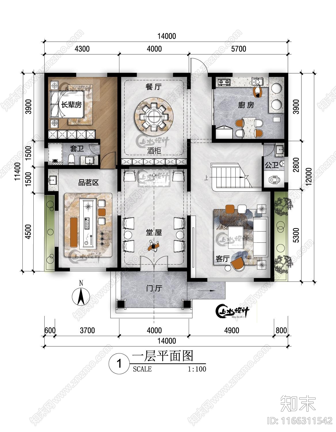 现代新中式别墅建筑cad施工图下载【ID:1166311542】