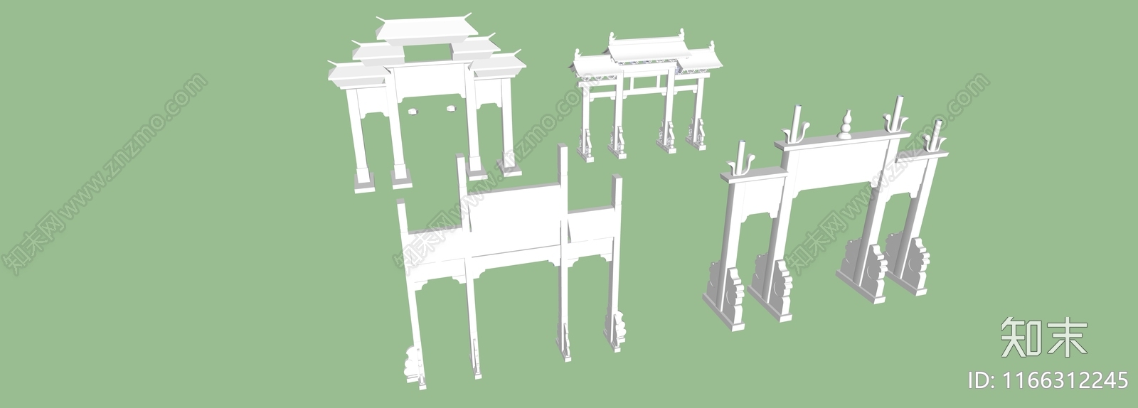 新中式中式牌坊牌楼SU模型下载【ID:1166312245】