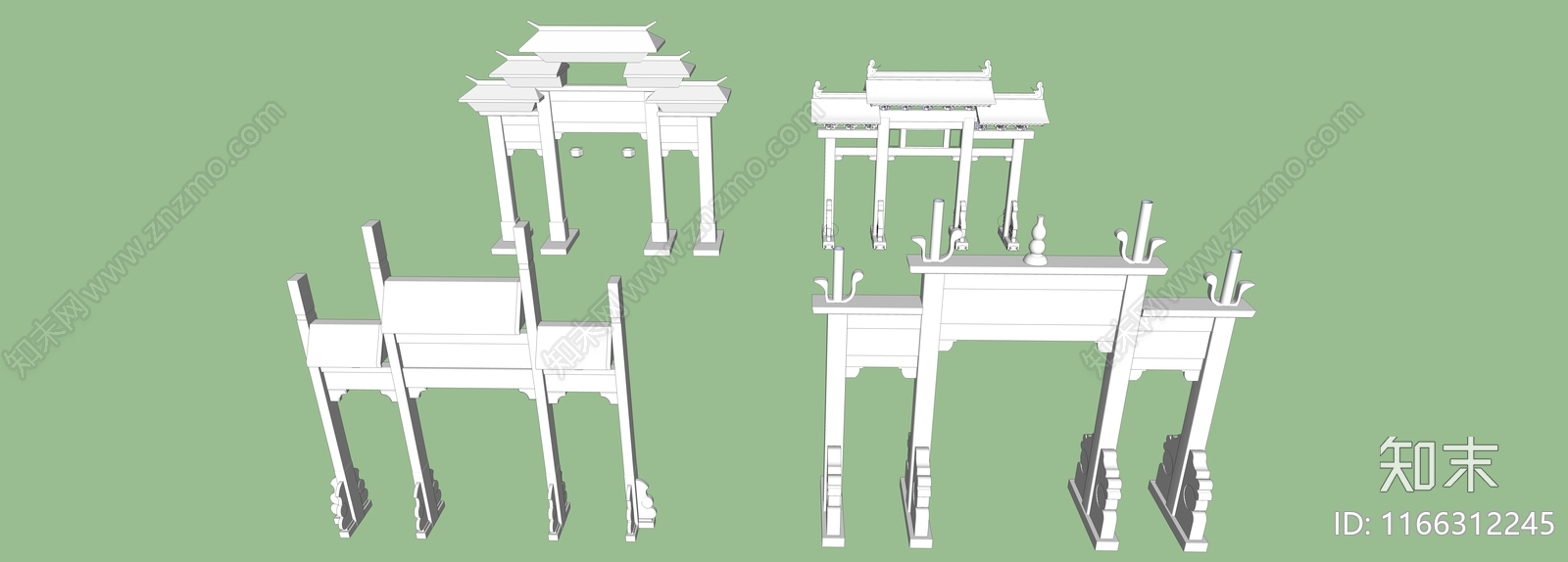 新中式中式牌坊牌楼SU模型下载【ID:1166312245】