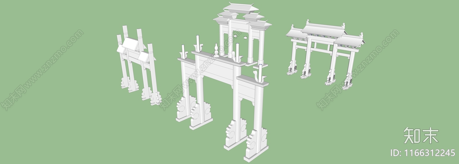 新中式中式牌坊牌楼SU模型下载【ID:1166312245】
