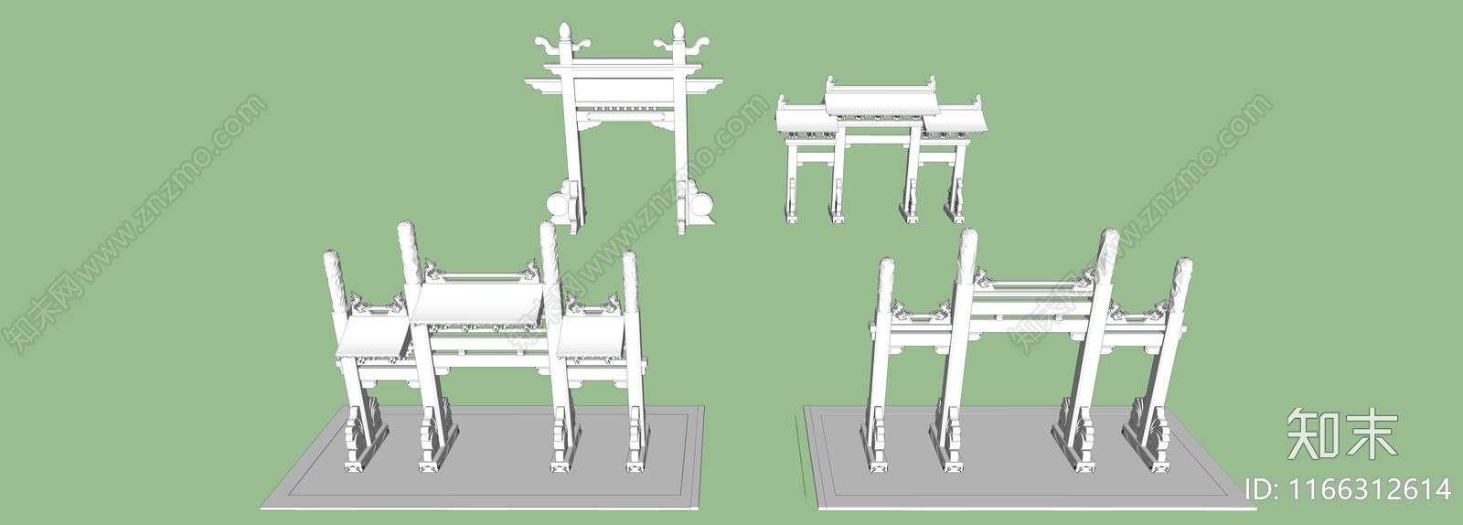 新中式中式牌坊牌楼SU模型下载【ID:1166312614】