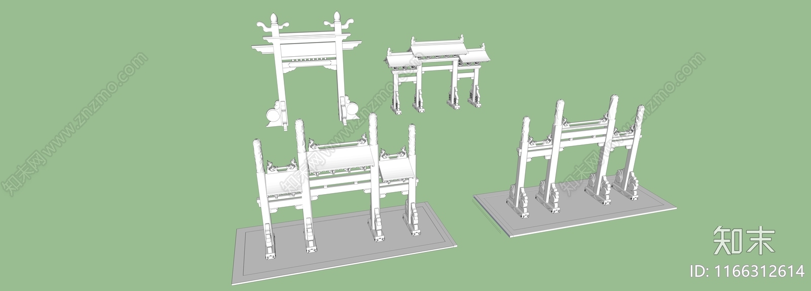 新中式中式牌坊牌楼SU模型下载【ID:1166312614】