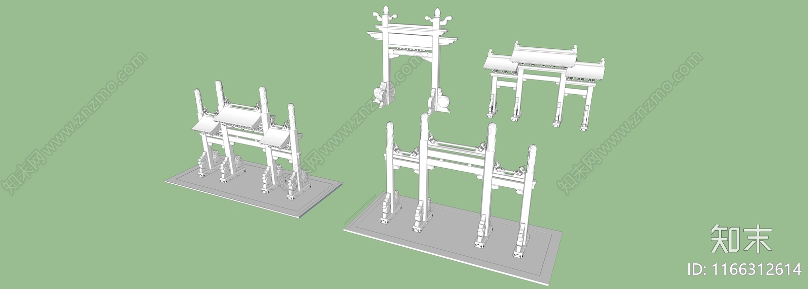 新中式中式牌坊牌楼SU模型下载【ID:1166312614】