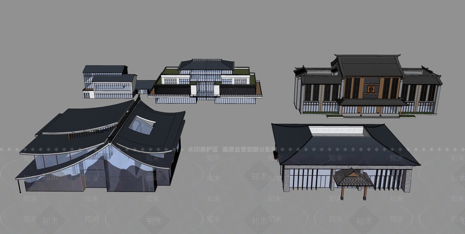 新中式商场建筑SU模型下载【ID:1166313778】