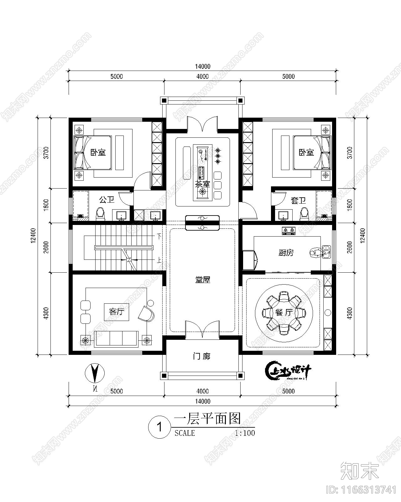 现代新中式别墅建筑cad施工图下载【ID:1166313741】