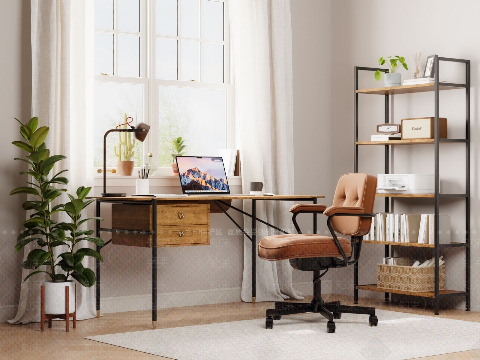 现代北欧书房3D模型下载【ID:1166315008】