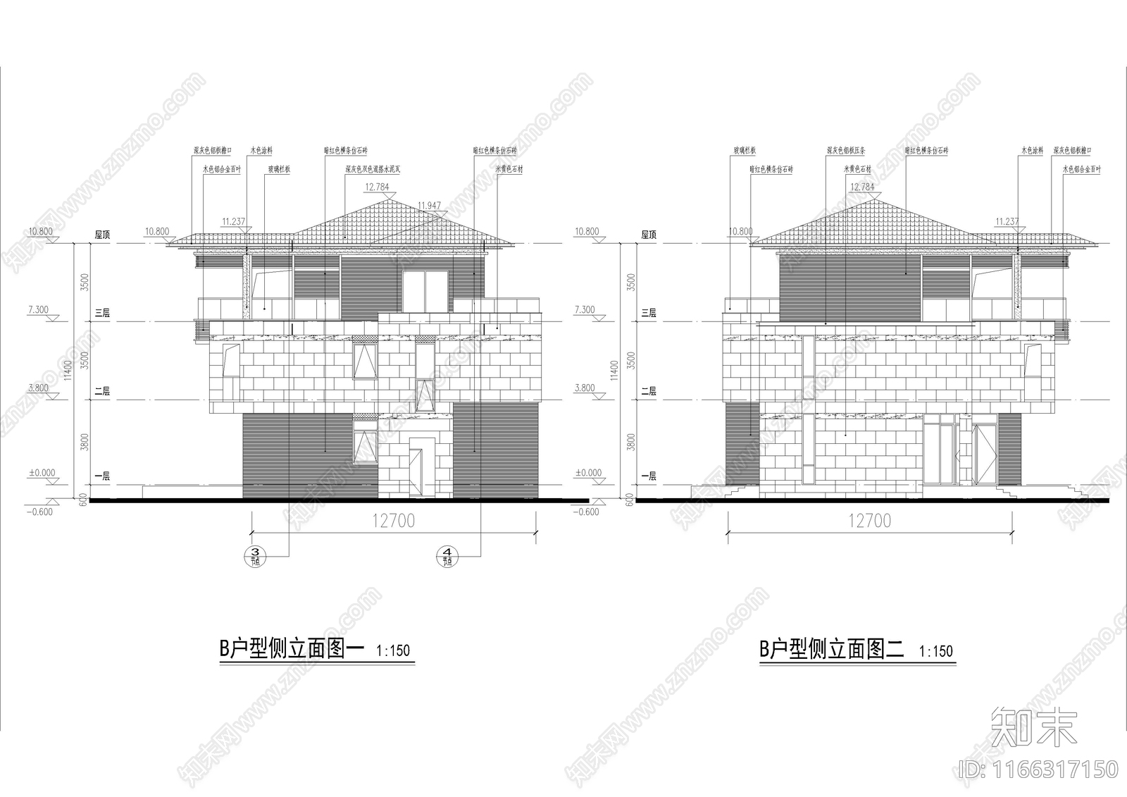 现代民宿建筑cad施工图下载【ID:1166317150】