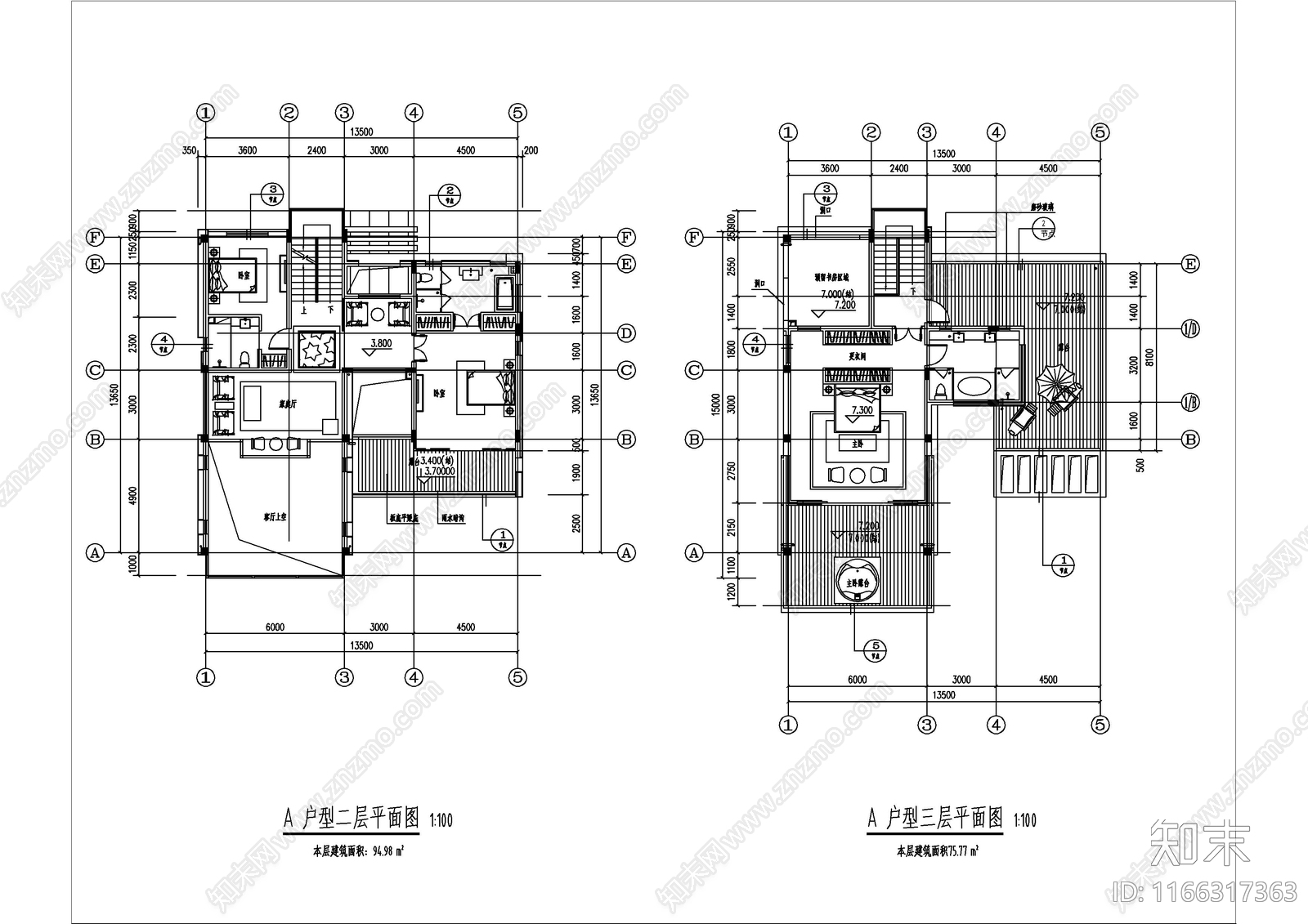 现代民宿建筑cad施工图下载【ID:1166317363】