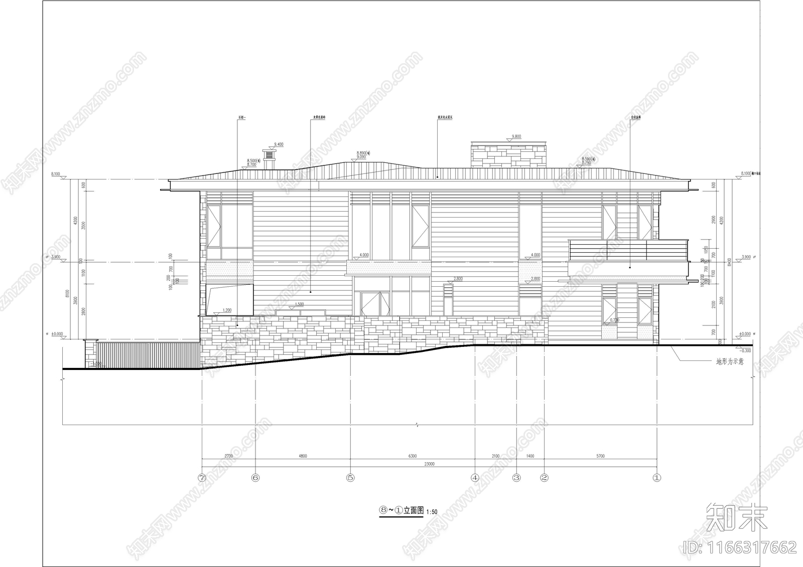 现代民宿建筑cad施工图下载【ID:1166317662】