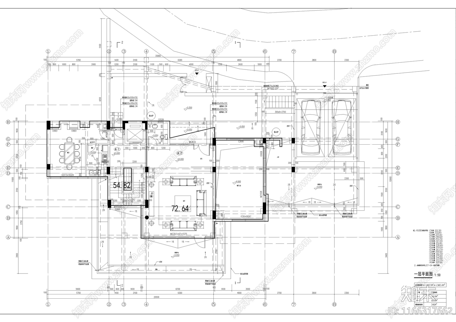 现代民宿建筑cad施工图下载【ID:1166317662】