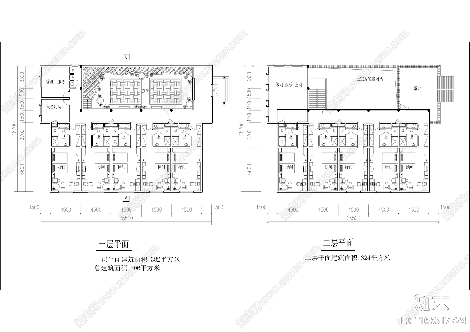 现代酒店建筑cad施工图下载【ID:1166317724】