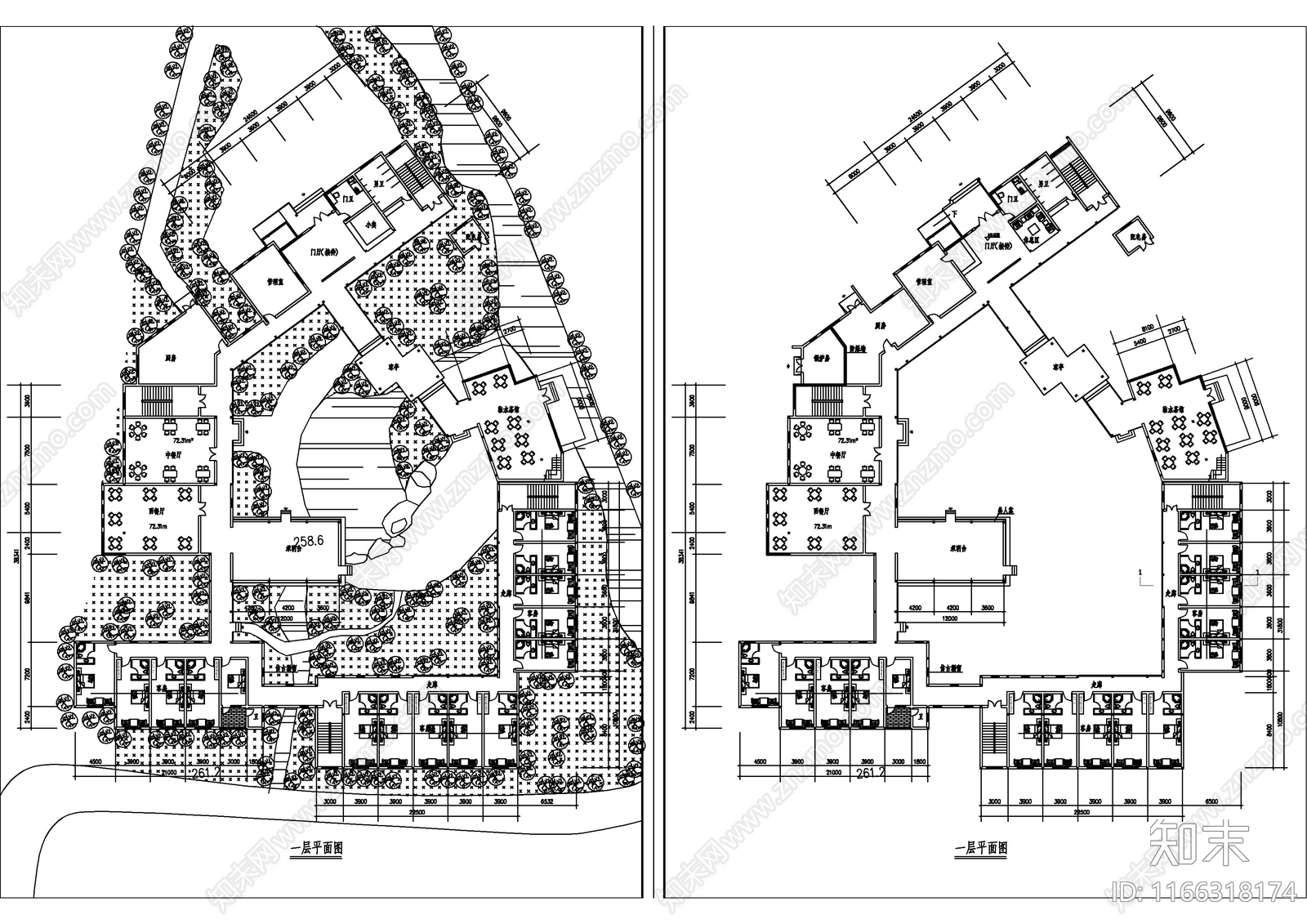 现代民宿建筑cad施工图下载【ID:1166318174】