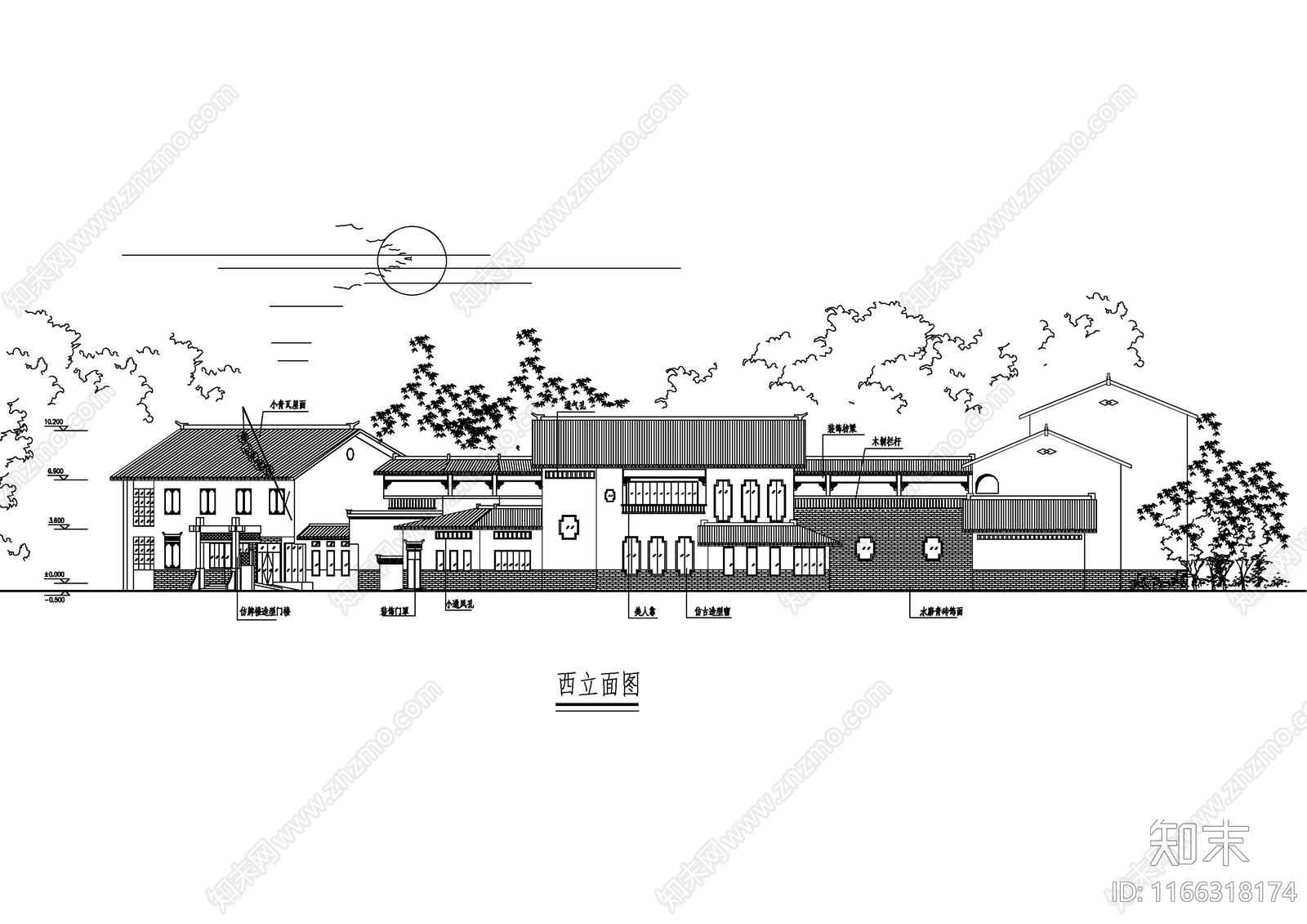 现代民宿建筑cad施工图下载【ID:1166318174】