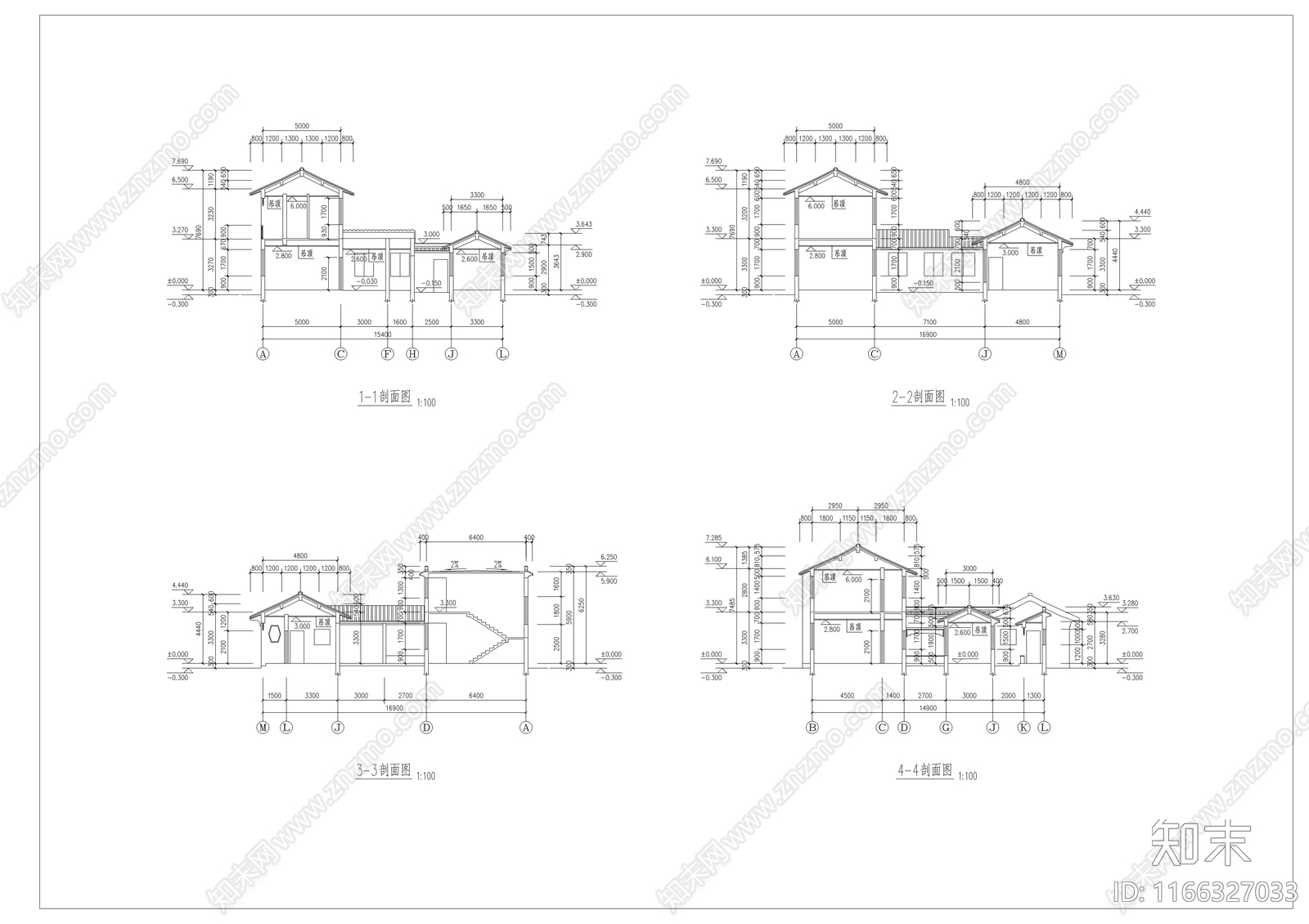 新中式中式古建cad施工图下载【ID:1166327033】