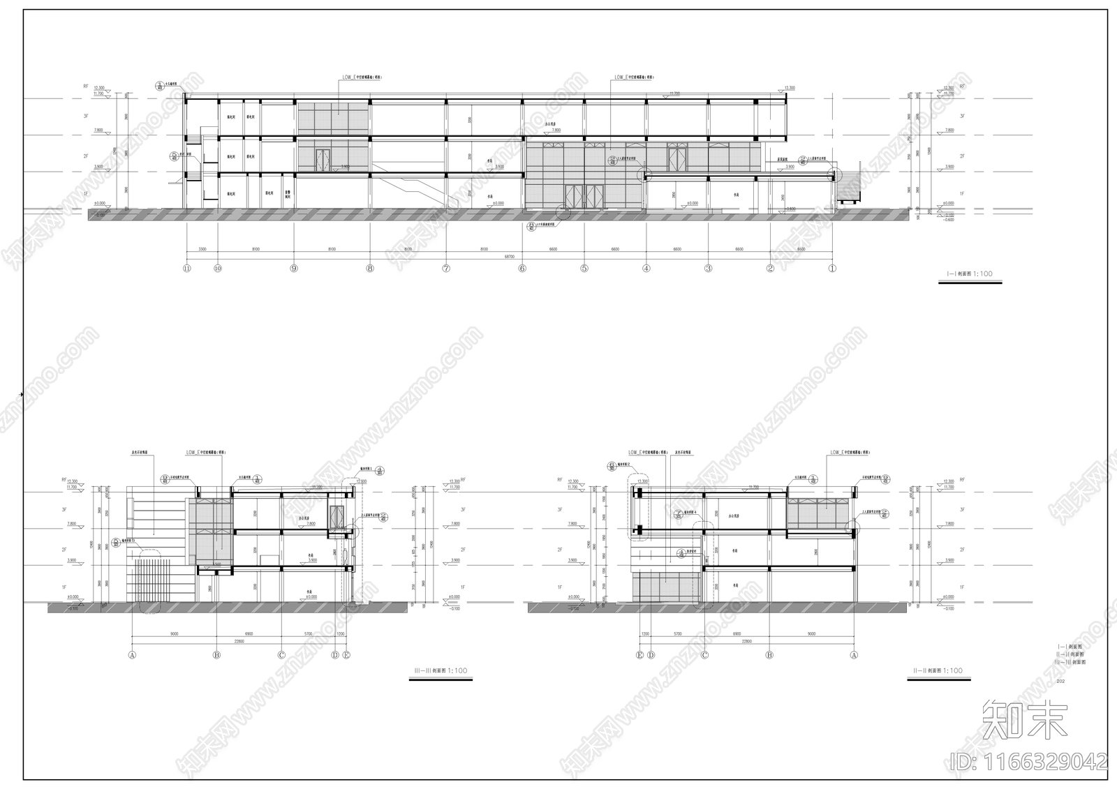 现代办公楼建筑cad施工图下载【ID:1166329042】