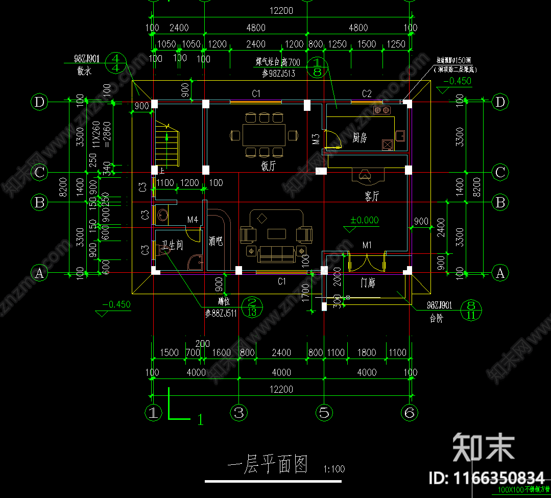 简约别墅建筑cad施工图下载【ID:1166350834】