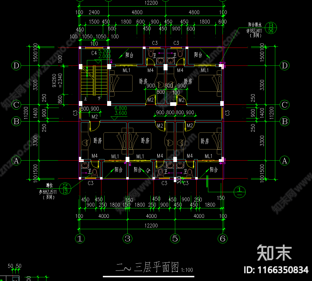 简约别墅建筑cad施工图下载【ID:1166350834】