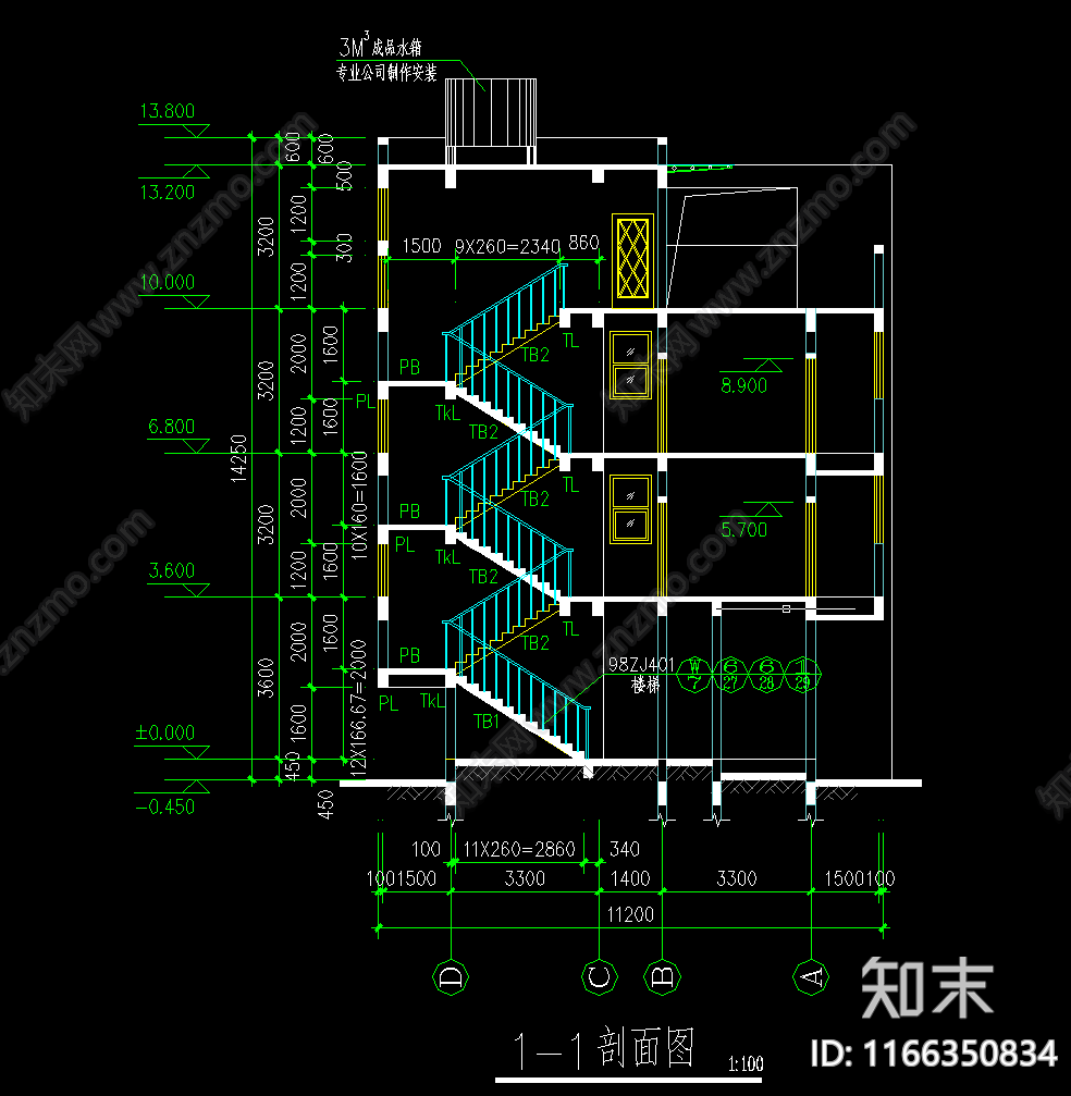 简约别墅建筑cad施工图下载【ID:1166350834】