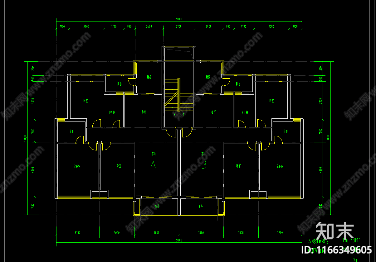 建筑平面图cad施工图下载【ID:1166349605】