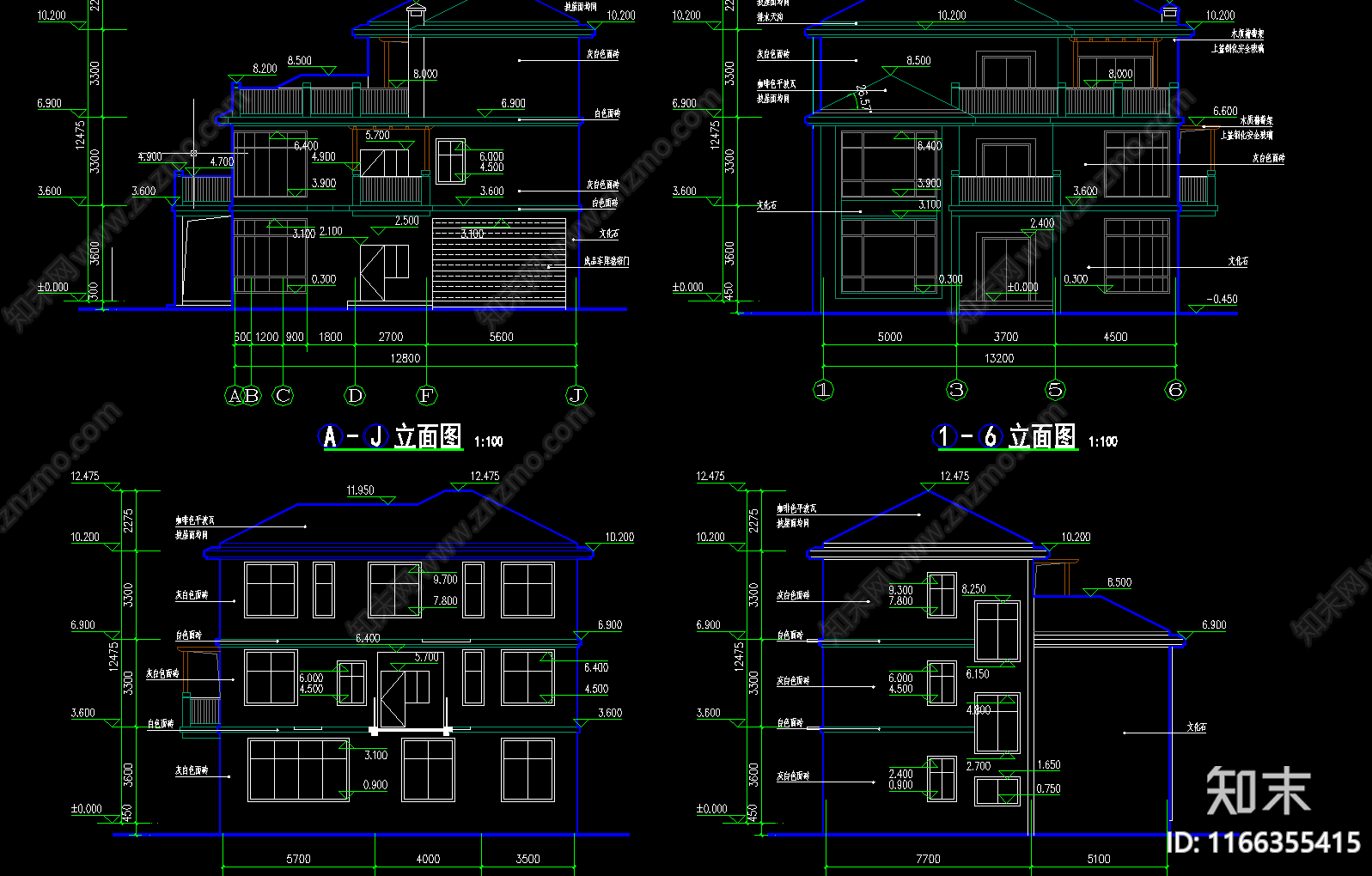 现代别墅建筑cad施工图下载【ID:1166355415】