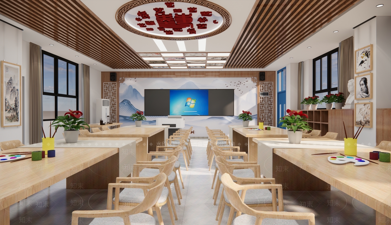 新中式其他学校空间SU模型下载【ID:1166357599】