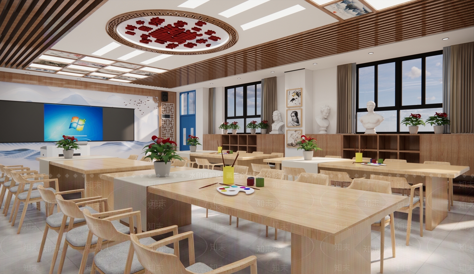 新中式其他学校空间SU模型下载【ID:1166357599】