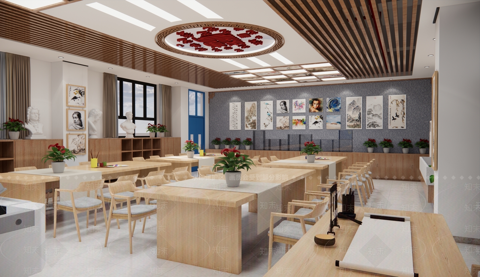 新中式其他学校空间SU模型下载【ID:1166357599】