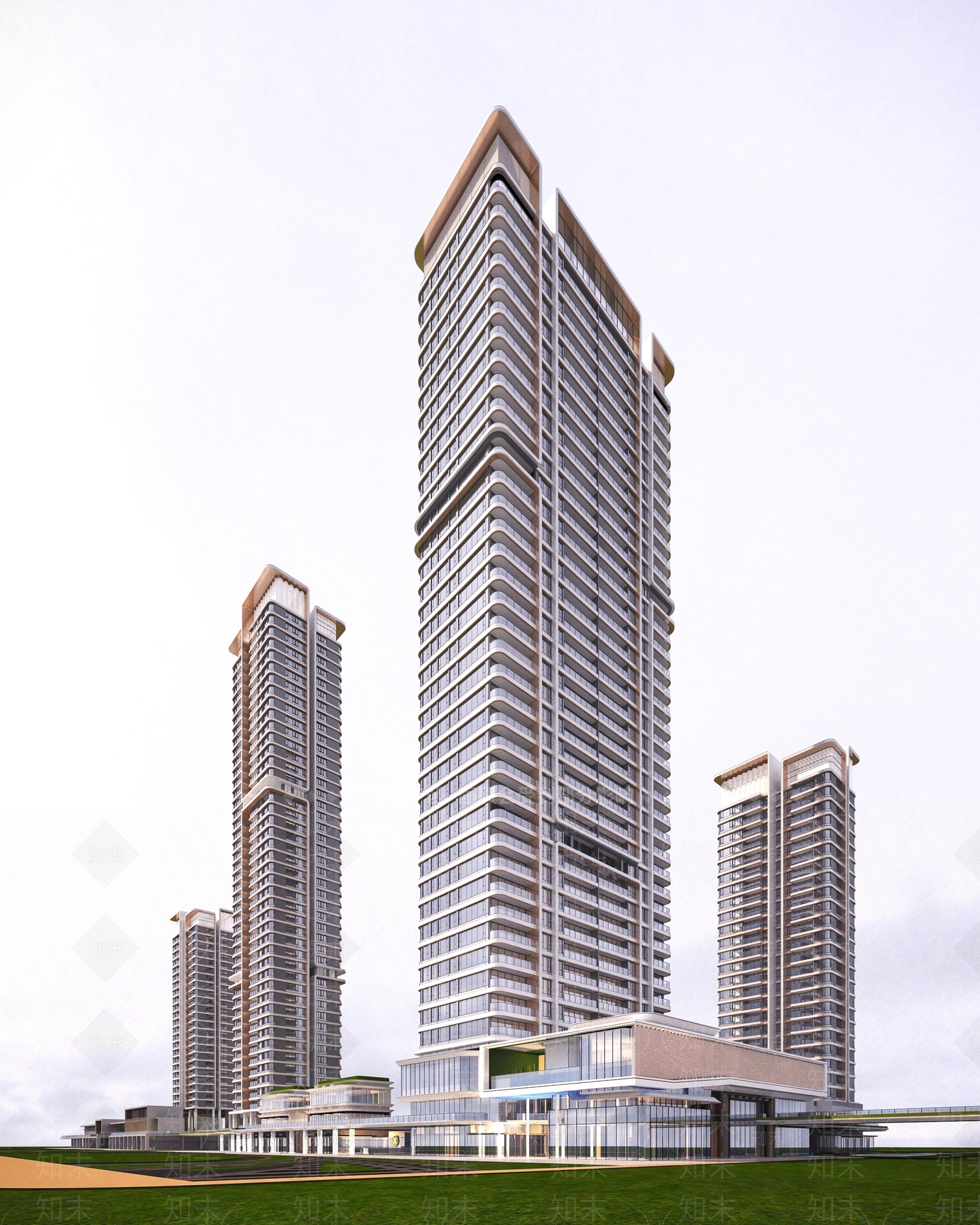 现代商业街3D模型下载【ID:1166357873】