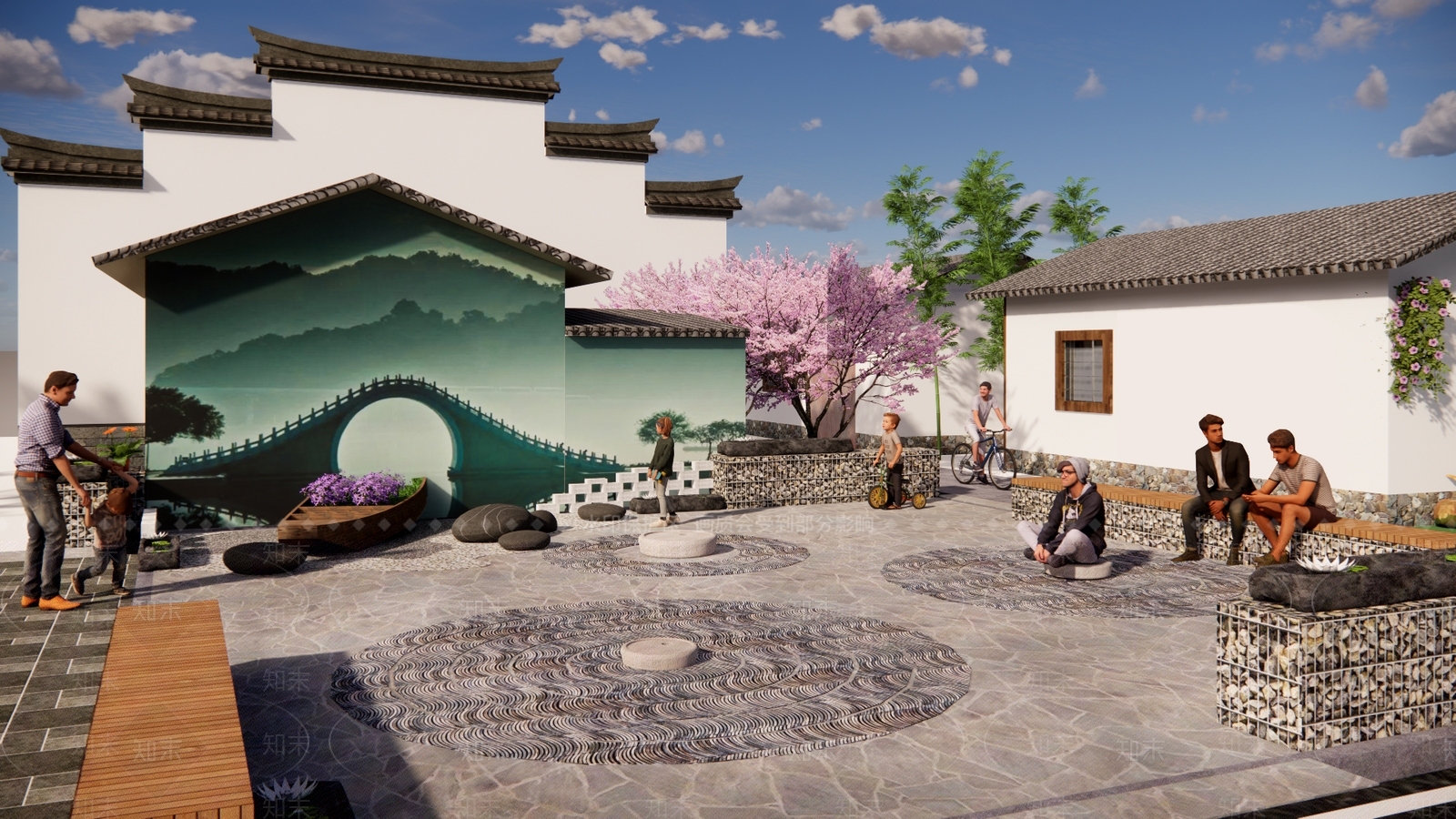 新中式广场景观SU模型下载【ID:1166363372】