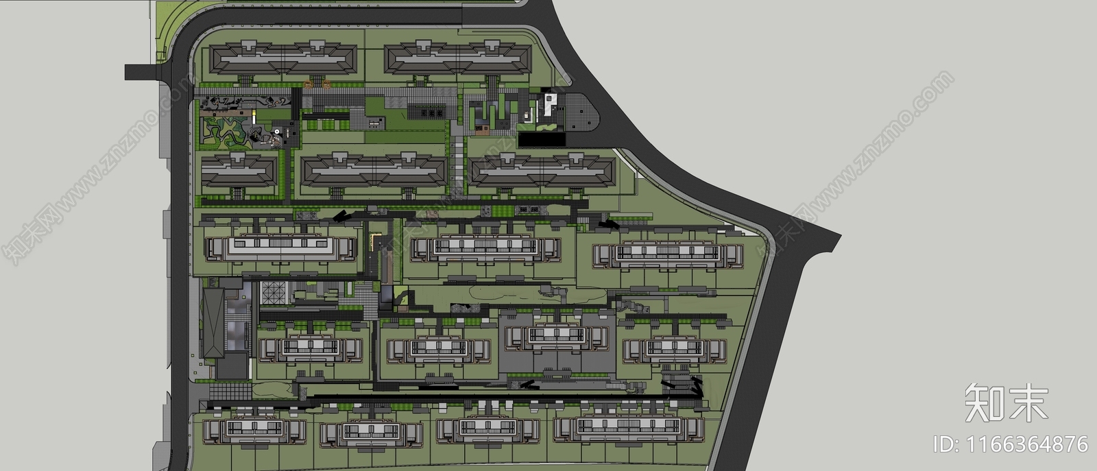 现代原木小区景观SU模型下载【ID:1166364876】