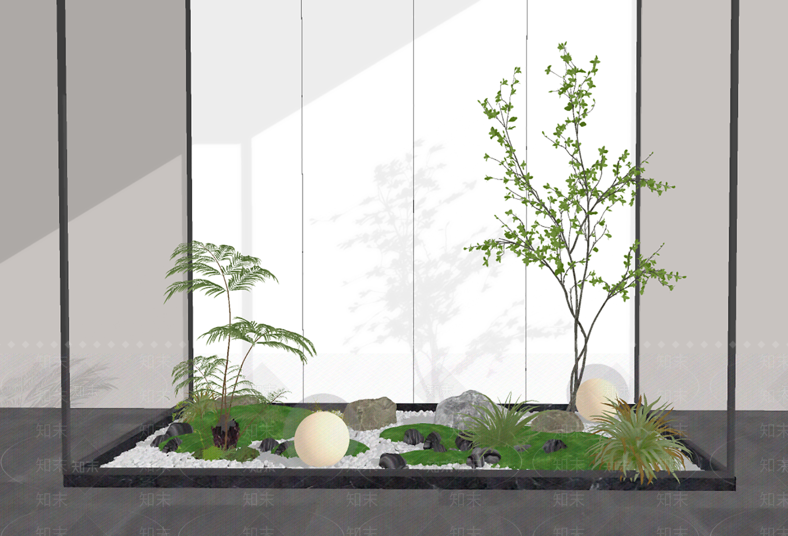 现代禅意室内景观SU模型下载【ID:1166370913】_知末su模型网