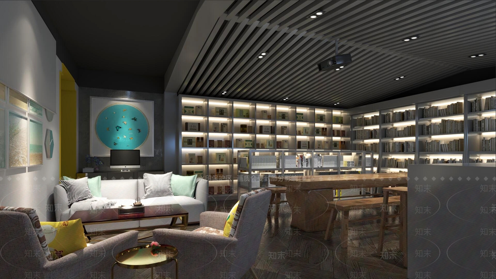 法式美式图书馆3D模型下载【ID:1166373889】