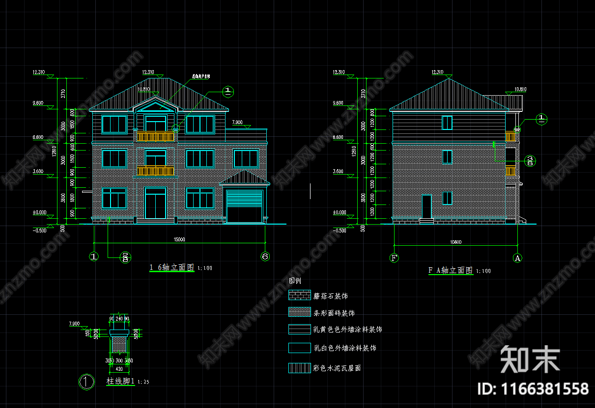 现代简约别墅建筑cad施工图下载【ID:1166381558】